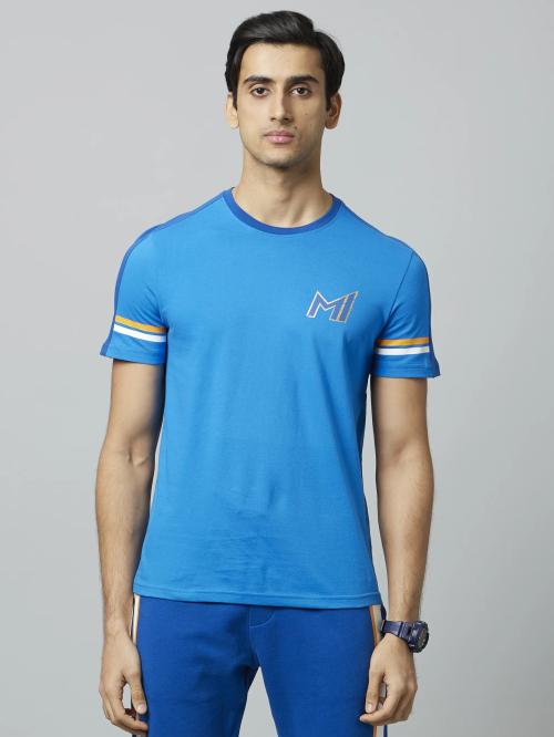 Celio Men Mumbai Indians Colourblocked Blue Short Sleeves Round Neck Tshirt
