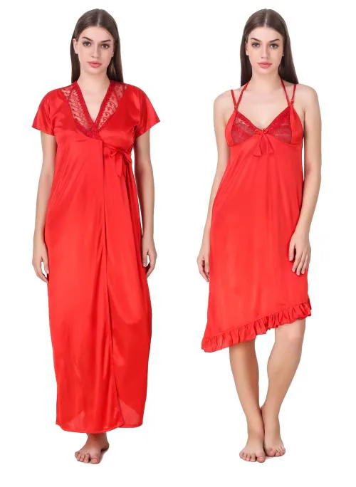 Buy Keoti Women Satin Nighty/Robe/Honeymoon wear - Pack of 2 (1 Robe, 1 ...
