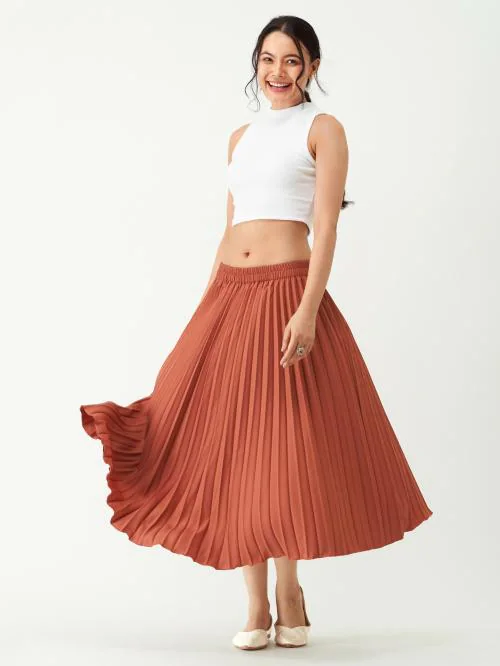 AASK Rust Orange Color Pleated Polyester Shirt For women & Girl