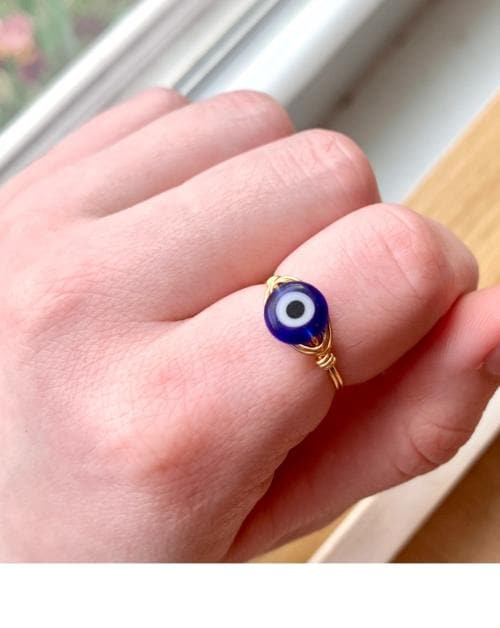 CEYLONMINE EVIL EYE GOLD PLATED RING FOR WOMEN