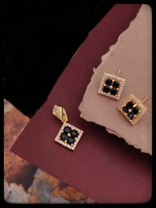 GEERA JEWELLS black four Square Crystal pendant Earrings