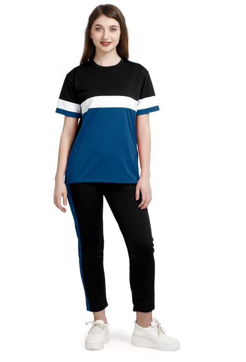 Master'Z Womens Colorblock Silk Top and Pyjama Set/ Night Dress Light Blue S