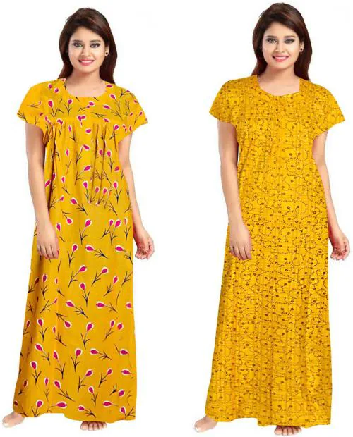 Averill Women's Yellow Printed Cotton Nighty