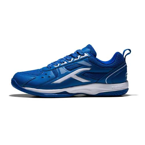 Hundred Raze Non Marking Badminton Shoes | Also Perfect for Squash, Table Tennis, Volleyball, Basketball & Indoor Sports | Lightweight & Durable | X-Cushion, Active Grip Sole, Toe Assist (Blue/White ; UK 8)