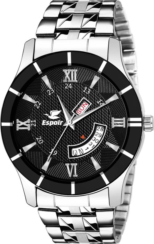 Espoir Men Black Dial Silver Strap Analog Watch