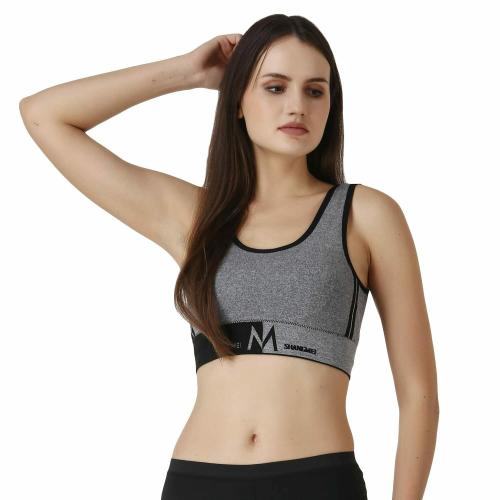 FF Seamless Stitching Athleisure Lightly Padded Cotton Polyester Wire Free Regular Sports Fitness Bra for Girls - Grey