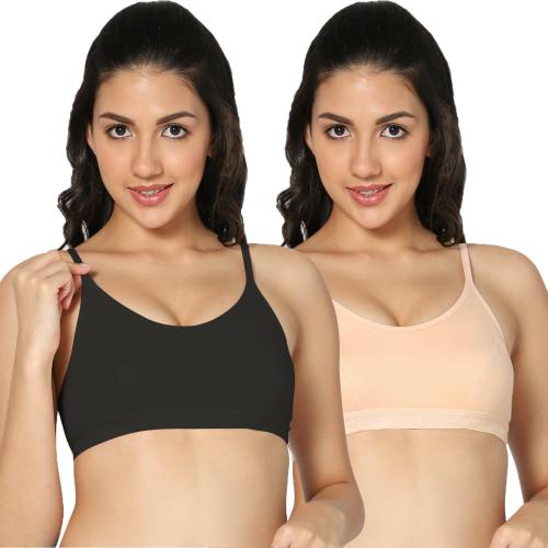 IN CARE LINGERIE Women Cami Bra Non Padded Bra (Black, Beige)