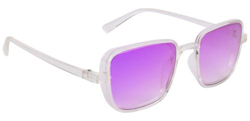 NuVew UV Protected Mirrored Unisex Wayfarer Sunglasses - (Mirror Purple Lens | Clear Frame | Medium Size)