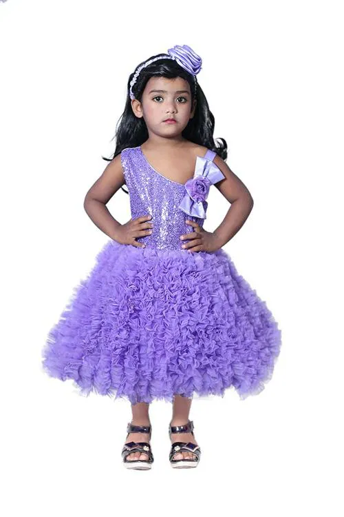 Wish Little Girls Purple A-Line Frock Dress - 7 Y