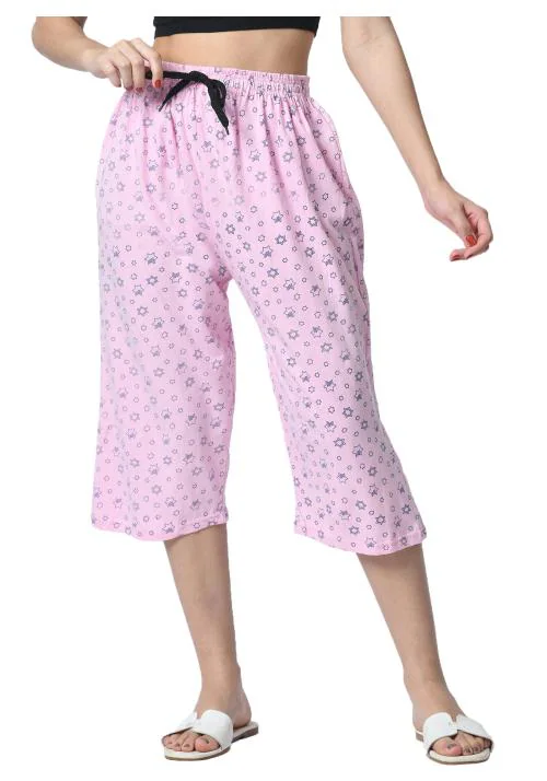 IndiWeaves Women Soft Cotton Printed Loose Capri 3/4th Pants (Pack of 1)