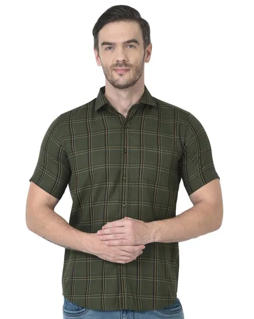Buy Zeal G Regular Fit Big Checkered Pure Cotton Casual Olive Green Men's Half Shirts Online at