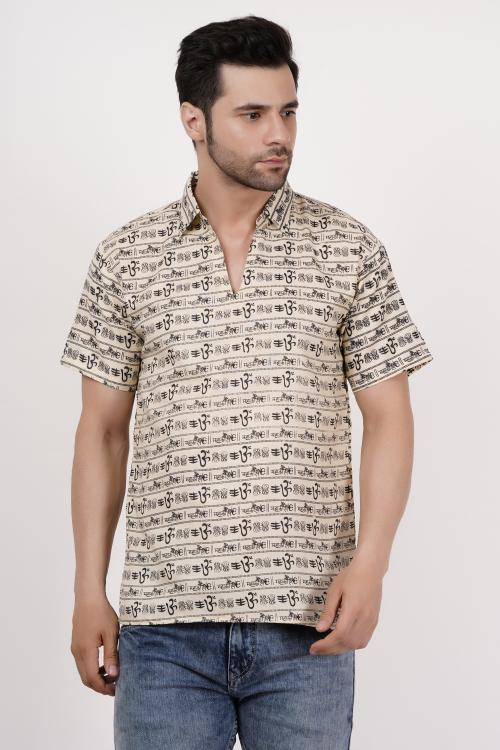 AXOLOTL Premium Lord Mahakaal Religious Print Cotton Blend Men Short Kurta