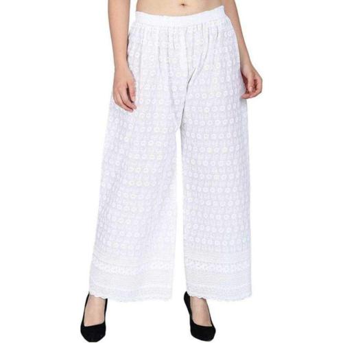 PI World Women White Chicken Cotton Palazzo