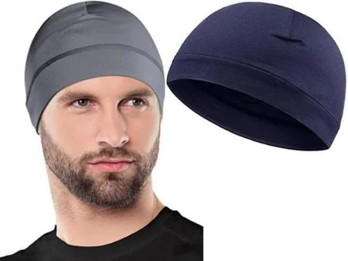 PlutoProm 2 Pack Cooling Skull Cap Helmet Liner Sweat Wicking Cycling Running Hat for Unisex (Grey Blue)