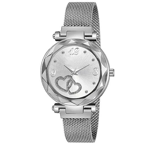 ILOZ New Unique Designer Silver color Heart Dial Magnetic Strap Watches For girls Latest New Fashion Classy Look Branded Analog Wrist Watches For Women Analog Watch - For Women