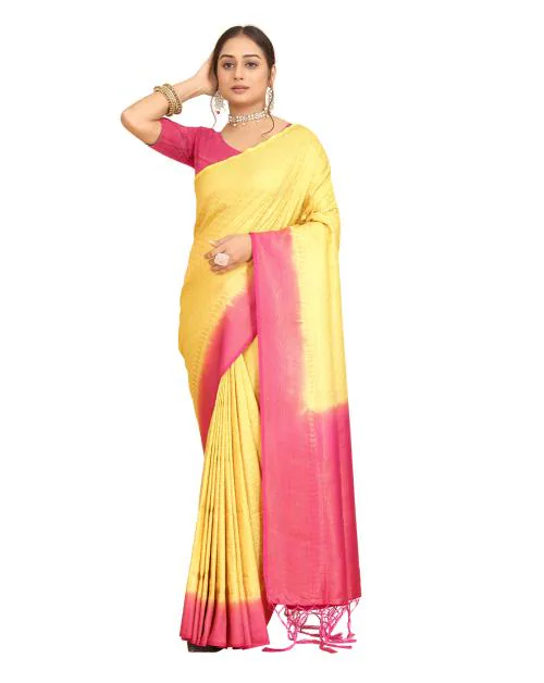 Rajarha Women's Softy Banglori Silk Saree With Unstitched Blouse Piece Yellow-J