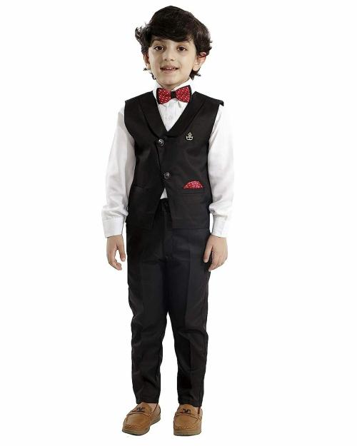 Alles Marche Boy's Cotton 3 Piece Waistcoat Pant Shirt Set