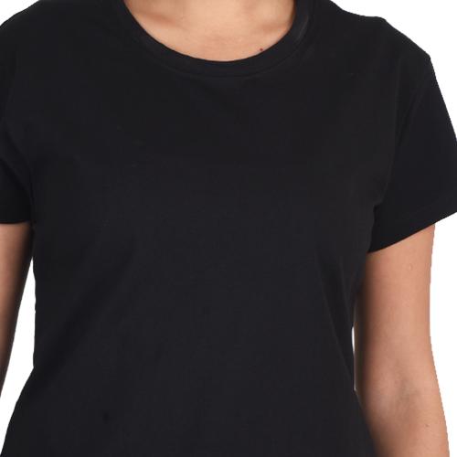 STRII Solid Women Stretch Round Neck Black T- Shirt