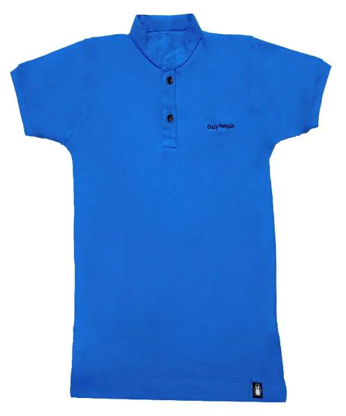 CrazyPenguin Trendy Half Sleeves Plain Pique Polo Mandarin Collared T Shirt for Kids | Boys Regular Fit Casual Cute Collar Tees T-shirts |Color-Royal Blue| 11-12 Years