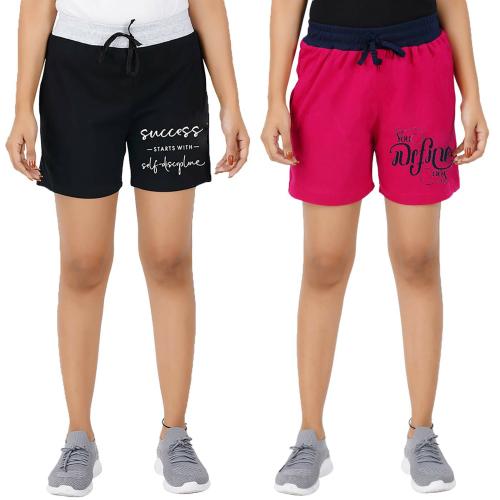 Jocker Women Black, Pink Printed Cotton Knee Length Shorts (2Xl)