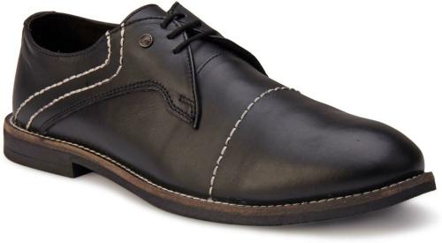 JUMP USA Men Semi Formal Leather Saddle Stitch Lace Casual Shoes (Black)