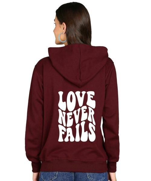 FALTU.CO Love Never Fails Back Printed Rich Cotton Winter Wear Hooded Sweatshirt for Women's & Girls Cotton, Casual, Lightweight, Fashionable, Trendy, Solid Women's Winter Hoodie