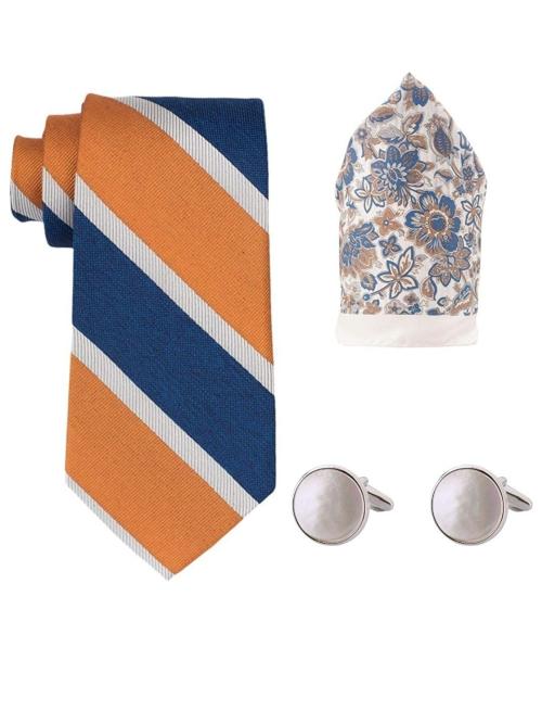 The Tie Hub Orange Silk Necktie with Pocket Square and Mop Cufflink