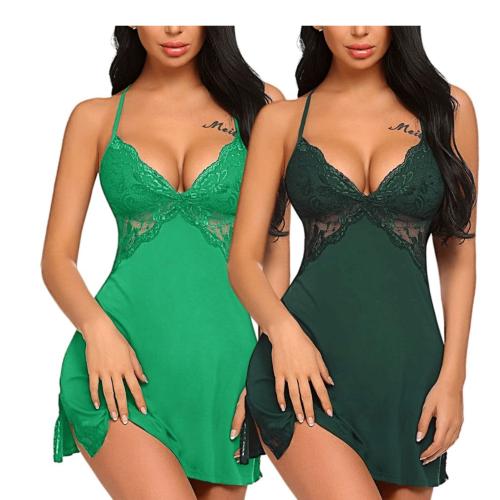 Arnoni Kash Sexy and Comfortable Lace Babydoll Lingerie for Women, Baby doll Honeymoon Lingerie for Women, Women Lingerie Satin Lace Chemise Nightgown, Babydoll Dress for Spacail Night (forest green,peagreen)