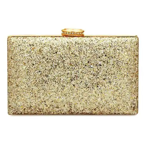Tooba Handicraft Gold and Silver Glitter Women Designer Clutch Bag With Chain Strap
