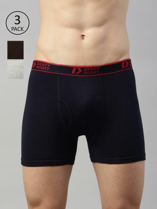 Dixcy Scott Originals Men's Navy, Grey Melange, Coffee Brown Solid 100% Cotton Pack of 3 Trunks