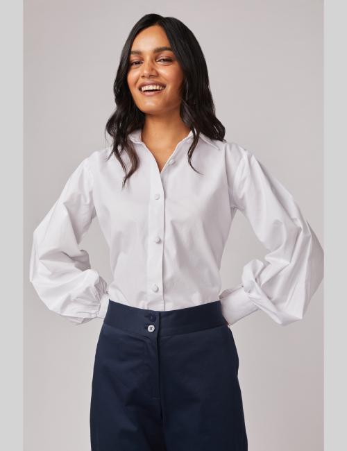 NOT SO PINK White Blouson Sleeve Regular Fit Shirt