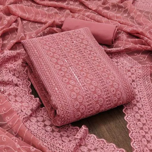 Panzora Georgette Chikankari work Salwar Suit Dress Material