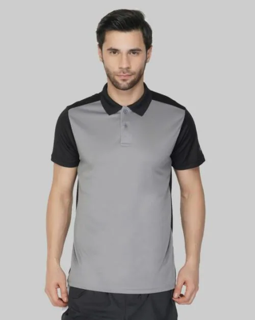 VECTOR X Men Grey Solid Polyester Polo Neck T-shirt