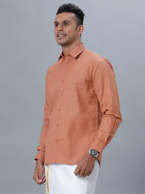 RAMRAJ Men 100% Cotton Full Sleeve Orange shirt- Prestigious Fit & Liberty Cut (44; Orange)