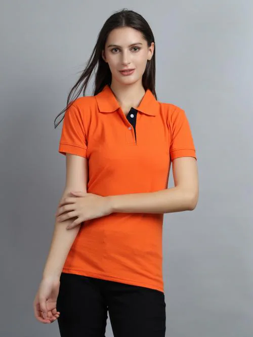 The Pashupati Impex Women Cotton Polo T-shirt Orange Colour