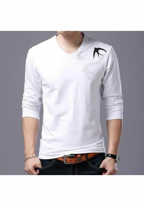 Akina Self Design men stylish v neck white color t-shirt