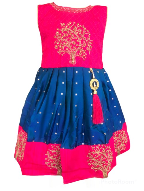 Pohar Creation Ethnic Wear Party Wear Stylish Girls Frock DN02 Blue 12-18 Months