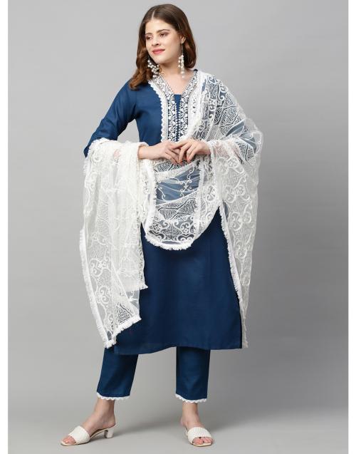 GoSriKi Women's Cotton Blend Cerosin Kurta & Pant With Dupatta