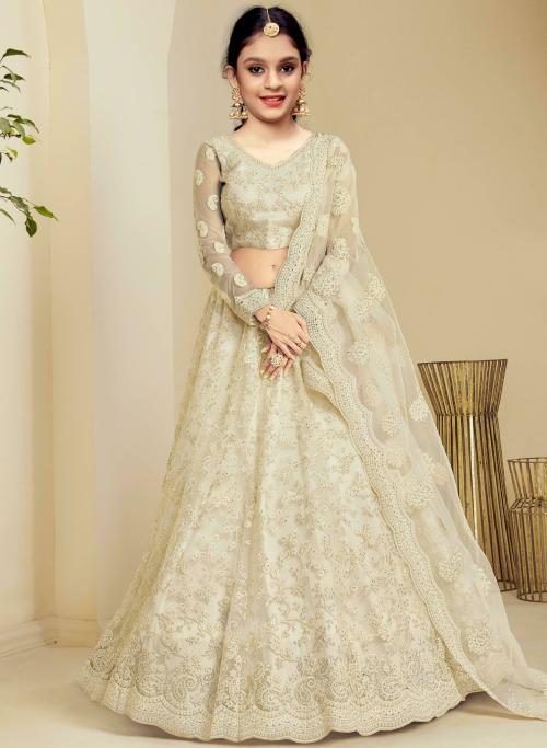 KedarFab Girls Cream Printed Organza Single Lehenga & Choli | Girls Lehenga Choli | Girls Ethnic Wear | Kids Ethnic Wear
