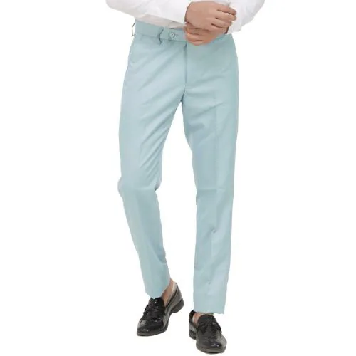 KUNDAN Men's Poly-Viscose Blended Light Sky Blue Formal Trouser