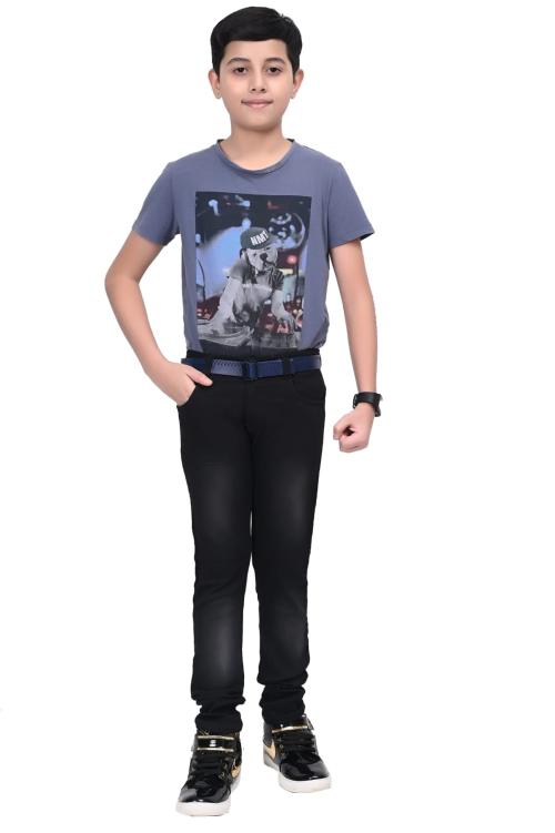 JUMPTIGER Kids Boys Fashion RFD Lycra Regular wear High Export Quality Denim Jeans - Black