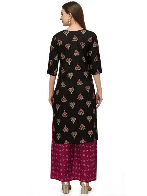 Viva N Diva Women's Black Abstract Cotton Blend Single Print Kurta