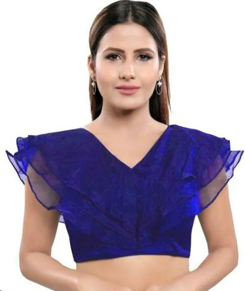 BlouseKart Women Blue Self Design Net Blouse