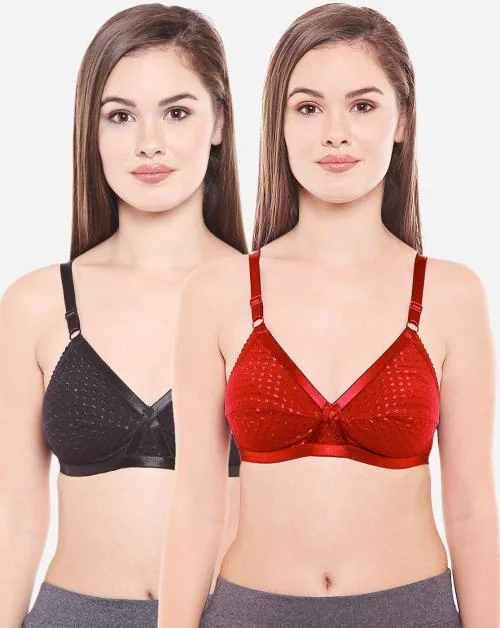 Bodycare Women Cotton Spandex Full Coverage Non Padded Regular Bra Pack - 2 E1528BRED