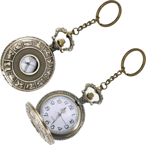 Gt Gala Time Gold Vintage Zodiac Signs Astrology Theme Designer Gandhi Style Pocket Watch Key Chain