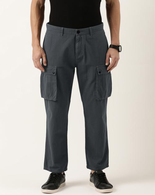 Bene Kleed Men Solid Charcoal 100% Cotton Cargos
