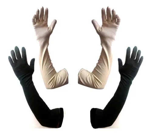 Cotson Unisex Cotton Long Sleeve Sun Protect Cotton Gloves (Skin/Black, Free Size)- Pack OF 2