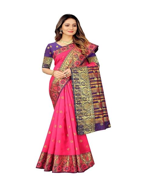MARGI DESIGNERS Women Pink Cotton Silk Saree with Blouse Piece