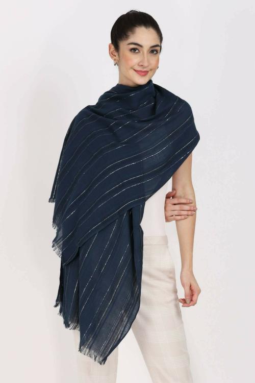 Cashmere Craft 100% Pure Viscose Navy Blue Scarf/Stole for Women & Men