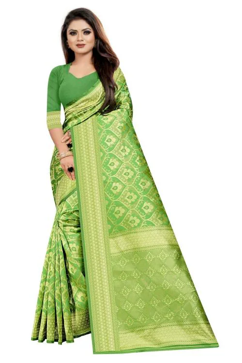 HINAYAT FASHION Women Light Green Embellished Cotton Silk Saree